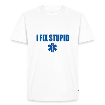 Paramedic T-Shirt Emergency I Fix Stupid Tee Nurse - Men's Premium Organic T-Shirt - white - Front - Nico (187cm)
