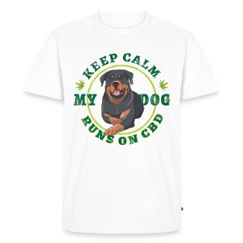 Keep Calm My Dog runs on CBD Rottweiler Shirt - T-shirt Premium bio Homme - blanc - Devant - Nico (187cm)