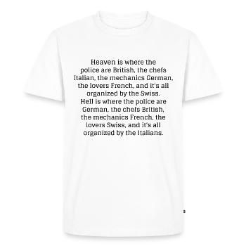 Paradis et enfer, professions et nationalités - T-shirt Premium bio Homme - blanc - Devant - Nico (187cm)