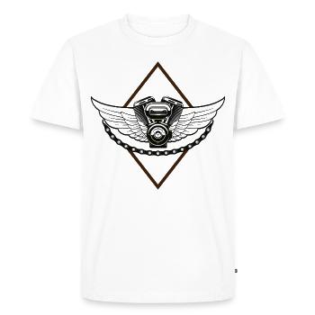 Vintage engine with wing - Biker - Motorcycle - Men's Premium Organic T-Shirt - white - Front - Nico (187cm)