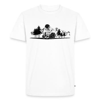 Tractor. Sun. Mountains and trees. - Men's Premium Organic T-Shirt - white - Front - Nico (187cm)