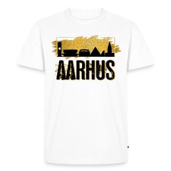 Aarhus Danemark Ville Skyline Patrie Amour Or - T-shirt Premium bio Homme - blanc - Devant - Nico (187cm)