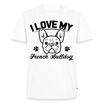JEG ELSKER MIN FRANSKE BULLDOG - Herre Premium økologisk T-shirt - hvid - Foran - Nico (187cm)