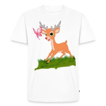 Bambi sur jouer avec un cadeau de papillon - T-shirt Premium bio Homme - blanc - Devant - Nico (187cm)
