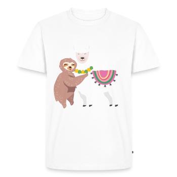 Sloth & Lama | in love Funny Animals Love - Men's Premium Organic T-Shirt - white - Front - Nico (187cm)