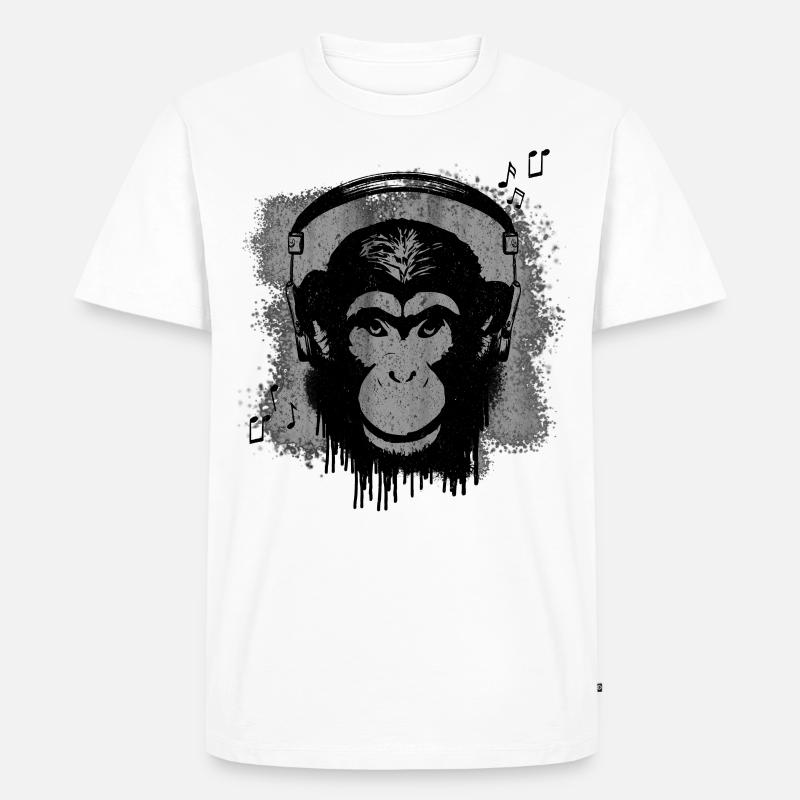 Affe mit Kopfhörer / Musik - Männer Premium Bio T-Shirt - Weiß