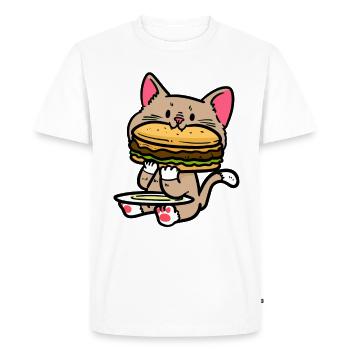 cute cat burg cheeseburger fast food hunger - Men's Premium Organic T-Shirt - white - Front - Nico (187cm)