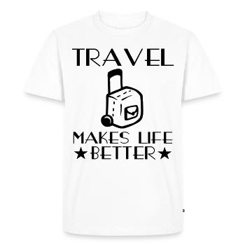 Voyage Voyageur Voyage de vacances Voyage de courte durée - T-shirt Premium bio Homme - blanc - Devant - Nico (187cm)
