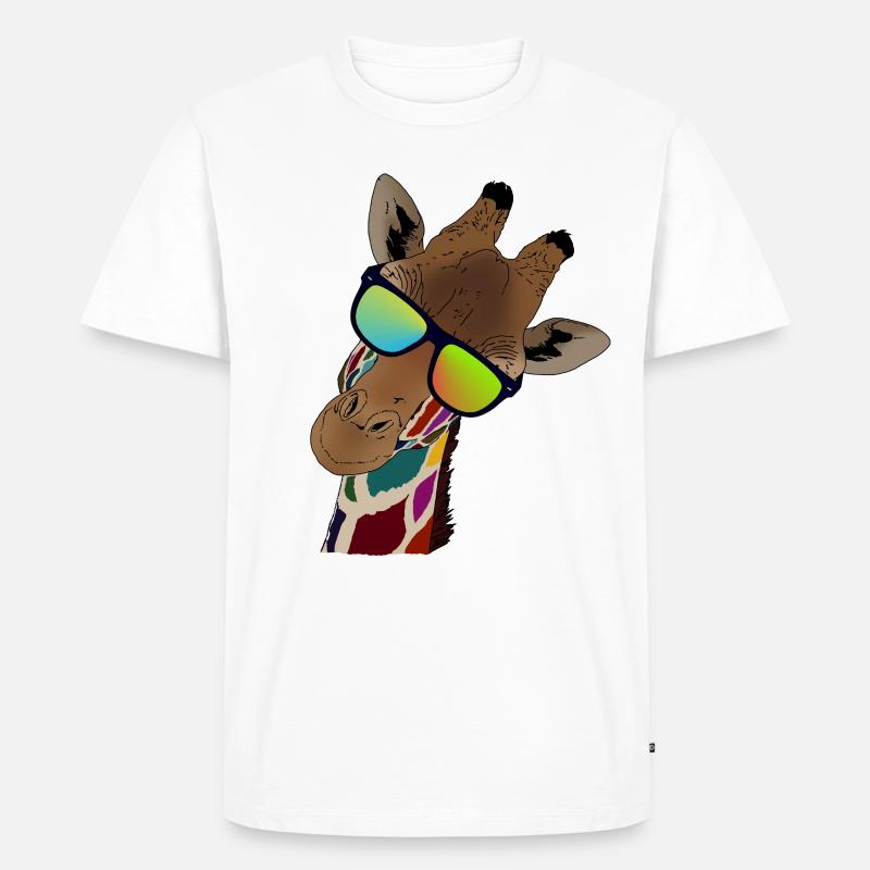 Regenbogen Giraffe mit Sonnebrille Geschenkidee - Männer Premium Bio T-Shirt - Weiß