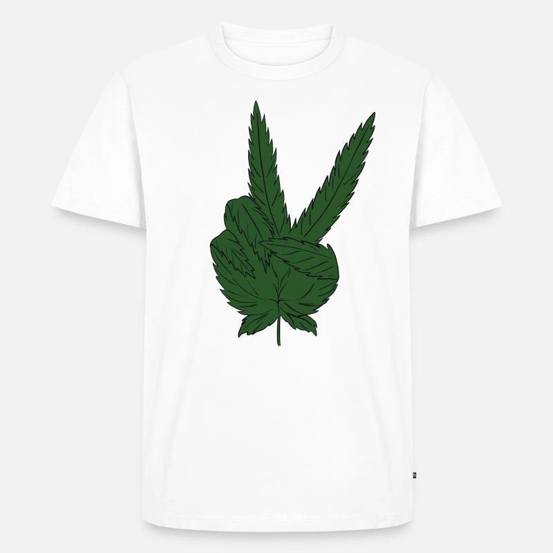 Marijuana Hanfblatt Weed Peace Zeichen - Männer Premium Bio T-Shirt - Weiß