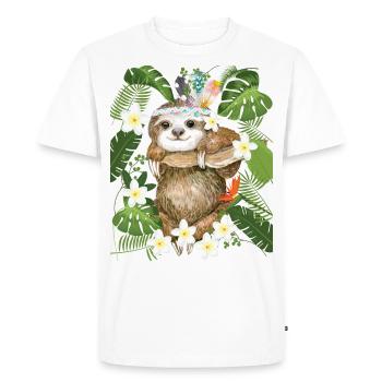 Hippie paresseux Jungle Frangipani Australie - T-shirt Premium bio Homme - blanc - Devant - Nico (187cm)