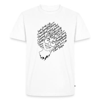 Afro power woman avec des lunettes et des cheveux bouclés - T-shirt Premium bio Homme - blanc - Devant - Nico (187cm)