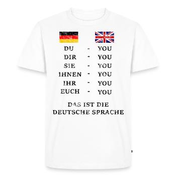 Saying language German English You Du used look - Men's Premium Organic T-Shirt - white - Front - Nico (187cm)
