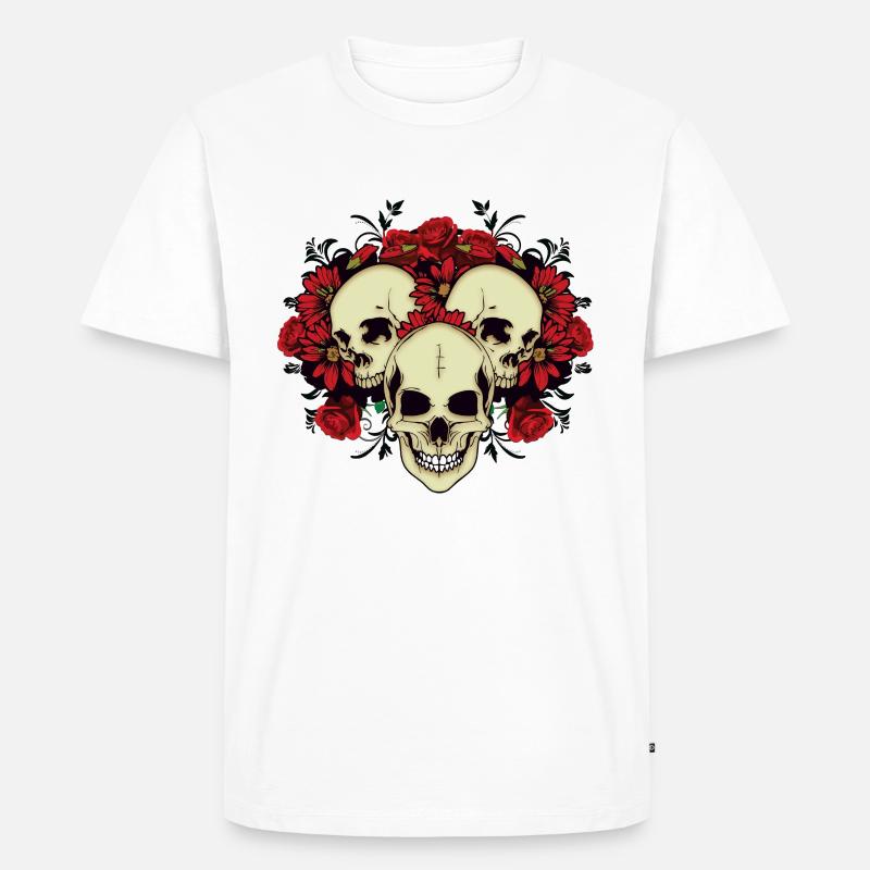 GOTHIC Skull Roses - Männer Premium Bio T-Shirt - Weiß
