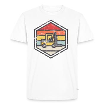 Retro Badge Forklift - Men's Premium Organic T-Shirt - white - Front - Nico (187cm)