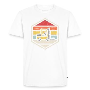Retro Badge Forklift - Men's Premium Organic T-Shirt - white - Front - Nico (187cm)