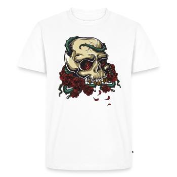 Crâne avec des roses art sombre gothique - T-shirt Premium bio Homme - blanc - Devant - Nico (187cm)