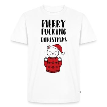 Joyeux Noël, idée de cadeau, chat, noël - T-shirt Premium bio Homme - blanc - Devant - Nico (187cm)