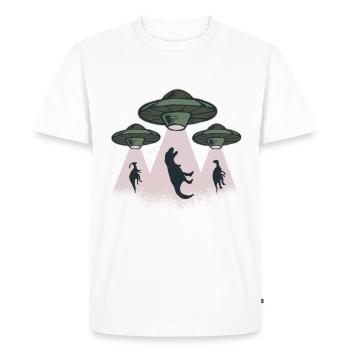 Ufo dinosaurs are kidnapped by Ufo alien - Men's Premium Organic T-Shirt - white - Front - Nico (187cm)