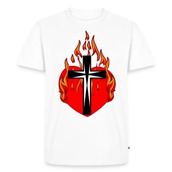 Croix, Croix, Jésus, Religion, Cœur, Feu, Flamme - T-shirt Premium bio Homme - blanc - Devant - Nico (187cm)