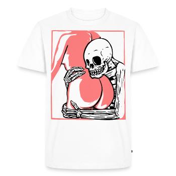Fld.) Skeleton Butt Hug | Woodcut foundfootage - Men's Premium Organic T-Shirt - white - Front - Nico (187cm)