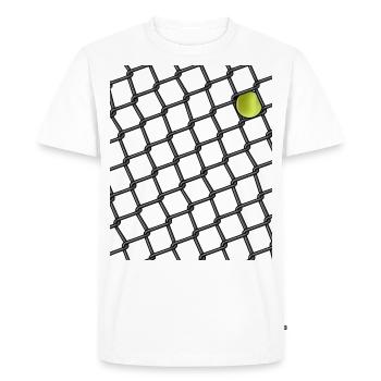 Grid fence with tennis ball gift for tennis - Men's Premium Organic T-Shirt - white - Front - Nico (187cm)