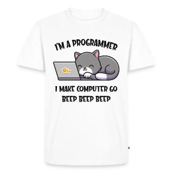 Ordinateur chat programmeur drôle informaticien - T-shirt Premium bio Homme - blanc - Devant - Nico (187cm)