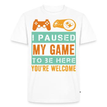 J'ai mis mon jeu en pause pour être ici - T-shirt Premium bio Homme - blanc - Devant - Nico (187cm)