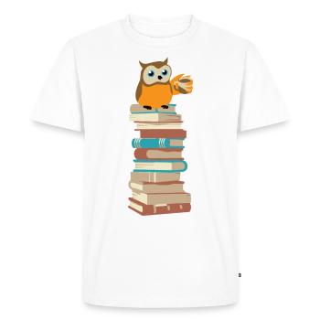 Chouette avec café sur les livres - T-shirt Premium bio Homme - blanc - Devant - Nico (187cm)