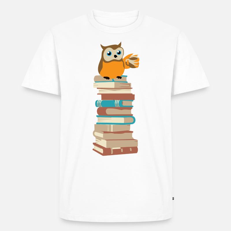Eule mit Kaffee auf Bücher - Männer Premium Bio T-Shirt - Weiß