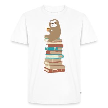 Paresseux avec du café sur les livres - T-shirt Premium bio Homme - blanc - Devant - Nico (187cm)
