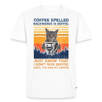 Coffee Backwards is Eeffoc | Coffee Fuck Cat - Men's Premium Organic T-Shirt - white - Front - Nico (187cm)