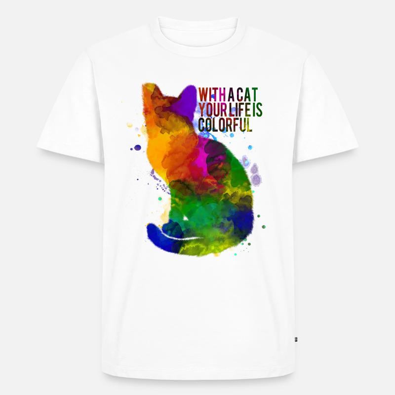 Bunte Katze - Männer Premium Bio T-Shirt - Weiß