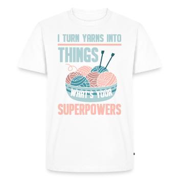 I Turn Yarns Into Things Crocheter Crocheting - T-shirt Premium bio Homme - blanc - Devant - Nico (187cm)