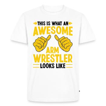 C’est ce qu’un catcheur de bras est génial - T-shirt Premium bio Homme - blanc - Devant - Nico (187cm)