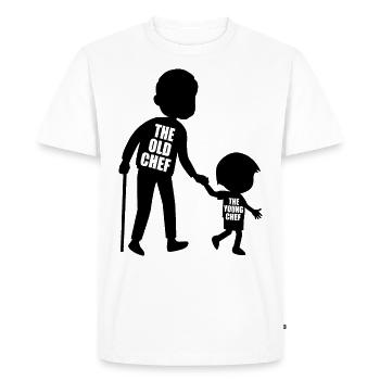 The Old Chef The Young Chef Petit-fils de petit-fils partenaire - T-shirt Premium bio Homme - blanc - Devant - Nico (187cm)