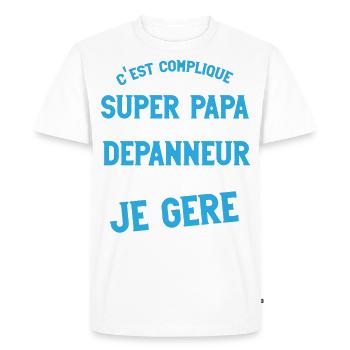 C'est compliqué d'être un super papa dépanneur - T-shirt Premium bio Homme - blanc - Devant - Nico (187cm)