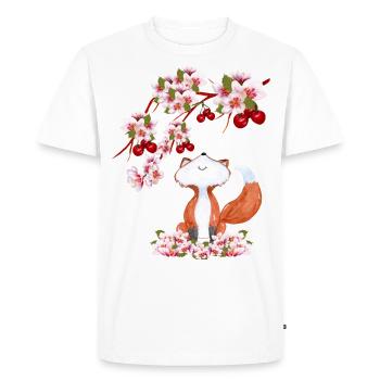 Sakura Kawaii Renard sous les cerisiers Japon - T-shirt Premium bio Homme - blanc - Devant - Nico (187cm)
