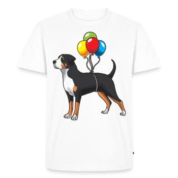 Large Swiss Mountain Dog Dog with Balloons - Men's Premium Organic T-Shirt - white - Front - Nico (187cm)