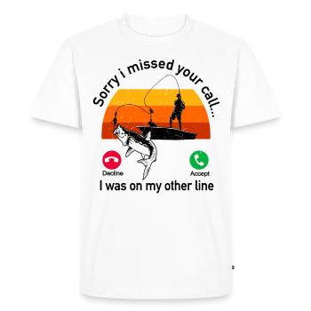 Pêche - Pêche Phone Call - T-shirt Premium bio Homme - blanc - Devant - Nico (187cm)