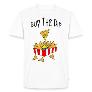 Buy the Bitcoin Dip Crypto Nachos and Cheese - T-shirt Premium bio Homme - blanc - Devant - Nico (187cm)