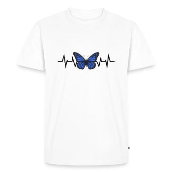 Blue Butterfly Heartbeat - Men's Premium Organic T-Shirt - white - Front - Nico (187cm)
