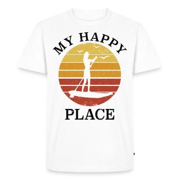 Coucher de soleil Stand Up Paddle SUP Girl - My Happy Place - T-shirt Premium bio Homme - blanc - Devant - Nico (187cm)