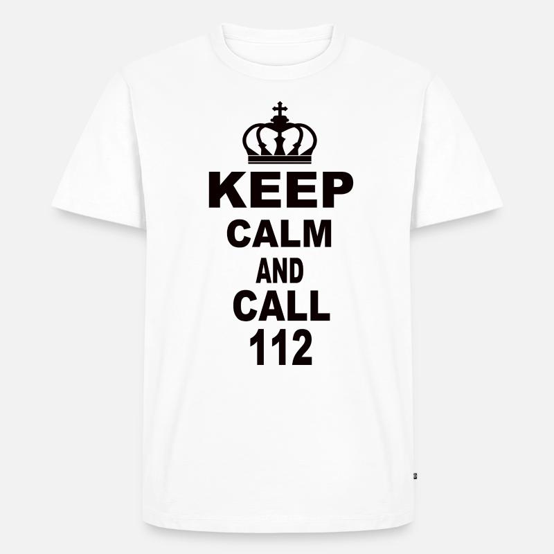 Keep Calm And Call 112 - Männer Premium Bio T-Shirt - Weiß
