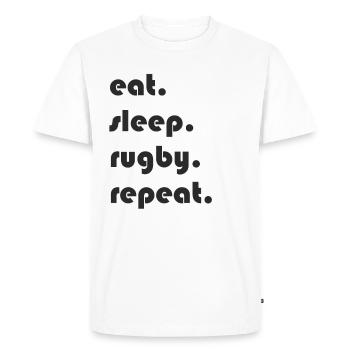 Rugby - manger. Dormir. rugby. répéter. - T-shirt Premium bio Homme - blanc - Devant - Nico (187cm)