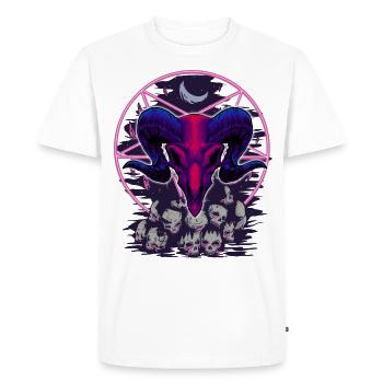pentagramme, diable à tête de chèvre, sur crânes - T-shirt Premium bio Homme - blanc - Devant - Nico (187cm)