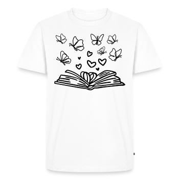 Lire Livre Rat de bibliothèque Livre Cœurs Papillons - T-shirt Premium bio Homme - blanc - Devant - Nico (187cm)