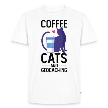 Coffee Cats And Geocaching Cache Hunting Hiking - Men's Premium Organic T-Shirt - white - Front - Nico (187cm)