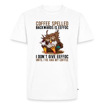 Le café épelé à l'envers est Eeffoc Tired Owl - T-shirt Premium bio Homme - blanc - Devant - Nico (187cm)
