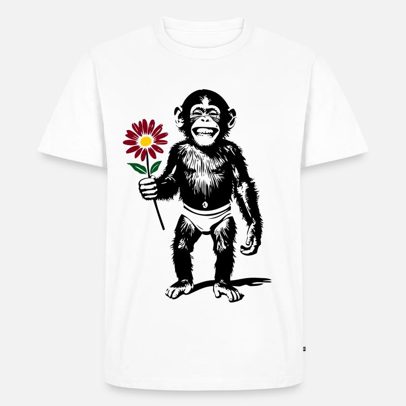 Affe mit Blume Valentinsgeschenk - Männer Premium Bio T-Shirt - Weiß